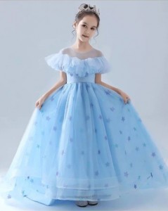 Váy phù dâu công chúa màu xanh